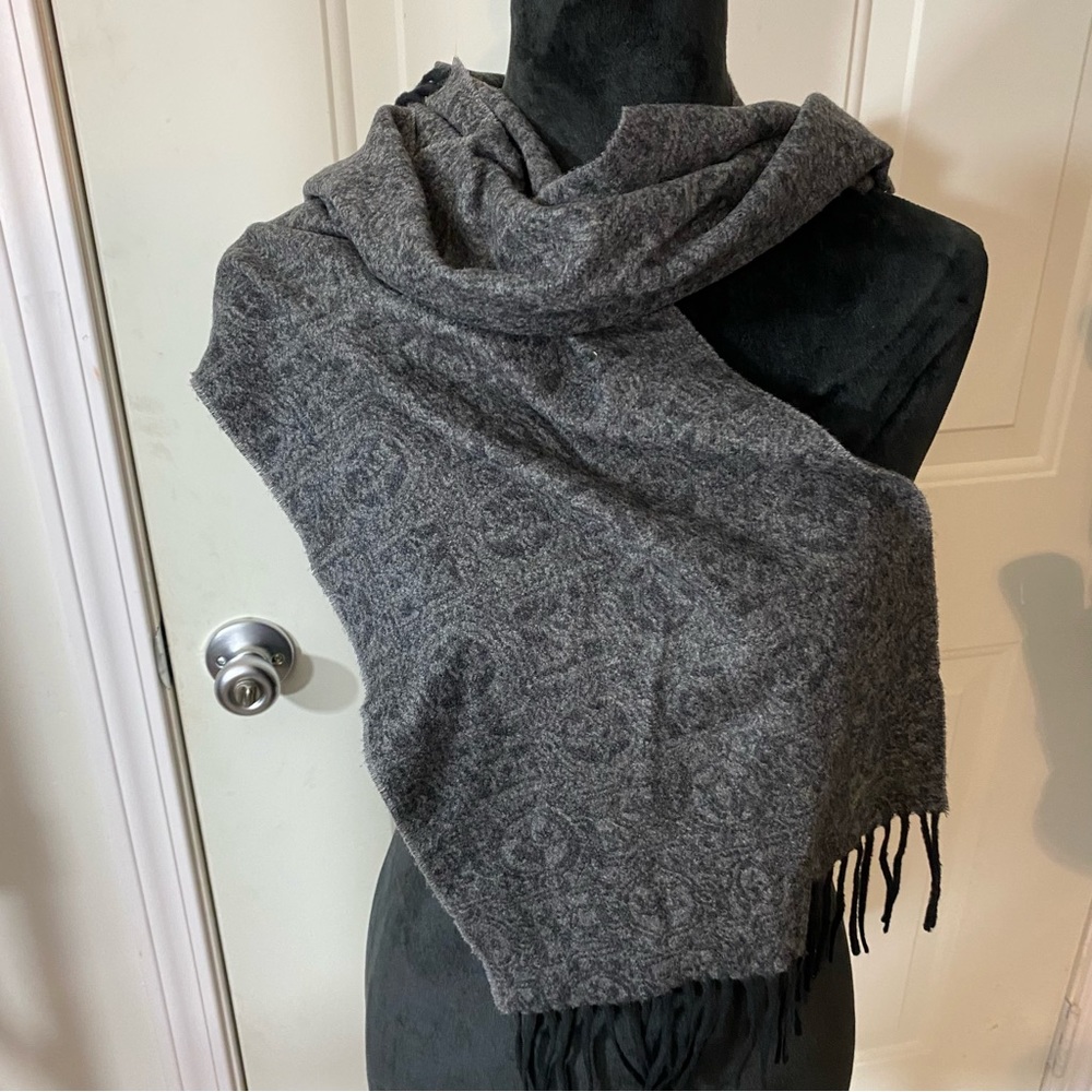 Winter Soft Scarf Gray and black Fringe Scarf Wrap Scarf